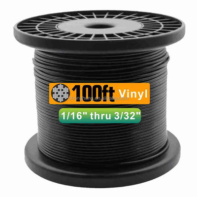 좋은 가격 7x7 블랙 비닐 코팅 와이어 로프 1/16 인치 3/32 인치 야외 라이트 가이드 와이어 100ft 처리 서비스 기타 온라인으로
