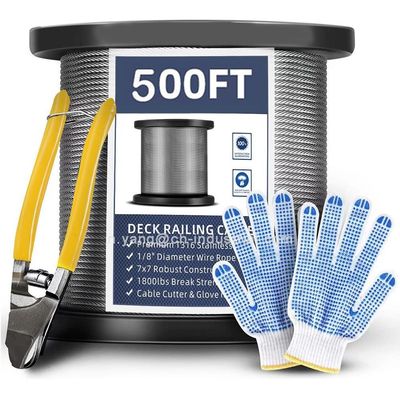 주문 인증서 ISO9001/ISO14001 T316 스테인리스 스틸 케이블 7x7 스트랜드 500FT 데크 레일링 SS 케이블 와이어 로프와 커터 online manufacture