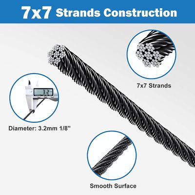 주문 케이블 레일링 키트 하드웨어 T316 항공기 케이블 7x7 스트랜드 500ft 1/8 